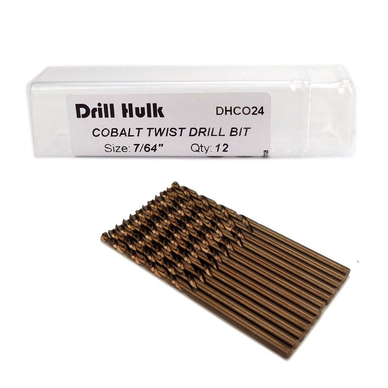 Drill Hulk 7/64-Inch Cobalt Steel M35 Jobber Length Twist Drill Bits for Hard Metal, Stainless Steel, Pack of 12 - Image 1